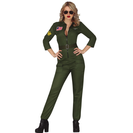 Disfraz de Aviadora Verde - Disfraces Militares Adultos