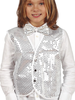 Chaleco Lentejuelas Plata Infantil - Corpiños y Chalecos