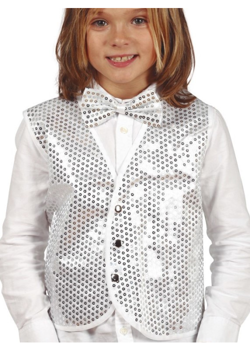 Chaleco Lentejuelas Plata Infantil - Corpiños y Chalecos