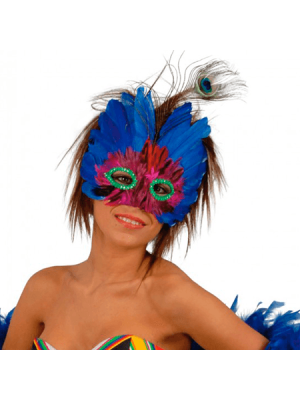 Antifaz Plumas Pavo Real Azul - Mascaras y Antifaces