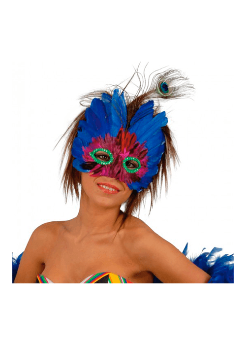 Antifaz Plumas Pavo Real Azul - Mascaras y Antifaces