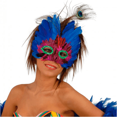 Antifaz Plumas Pavo Real Azul - Mascaras y Antifaces