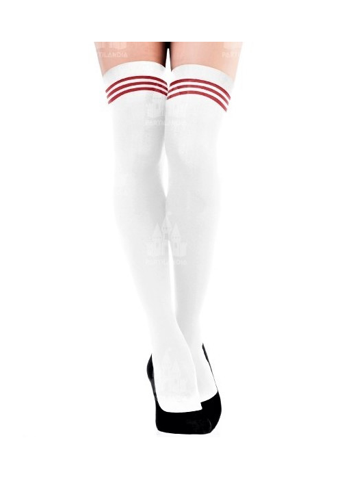 Medias Blancas con Rayas Rojas - Medias y Pantys