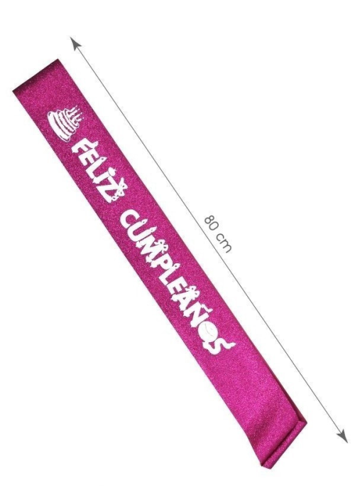Banda Feliz Cumpleaños Rosa Gliter - Bandas para cumpleaños
