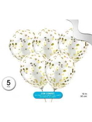 Bolsa con 5 Globos con Confetti Dorado - Globos