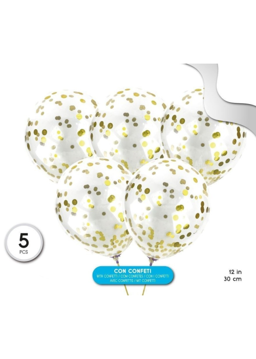 Bolsa con 5 Globos con Confetti Dorado - Globos