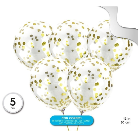 Bolsa con 5 Globos con Confetti Dorado - Globos