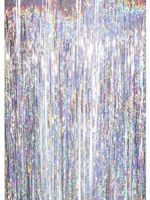 Cortina de Flecos Plateado Holografico 1x2m - Guirnaldas