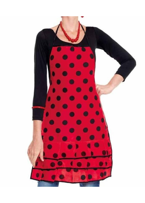 Delantal de Sevillana Rojo y Negro - Camisetas y Delantales para Despedidas