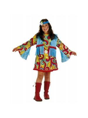 Disfraz de Hippie Azul Sicodelia Niña - Disfraces de Hippie para Niña