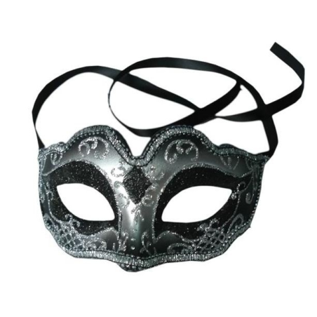 Antifaz Veneciano Negro y Plata - Mascaras y Antifaces