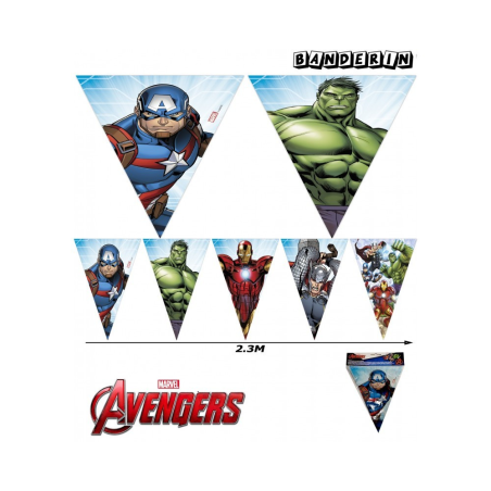 Banderines Triangulares de Avengers - Fiestas de Cumpleaños de Superheroes