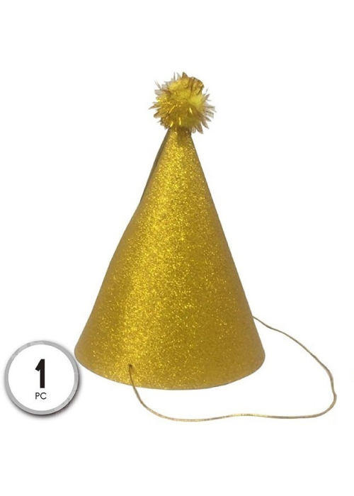 Gorro Cono Oro Pompom - Gorros y Diademas para Cotillon