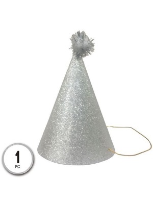 Gorro Cono Plata Pompom - Gorros y Diademas para Cotillon