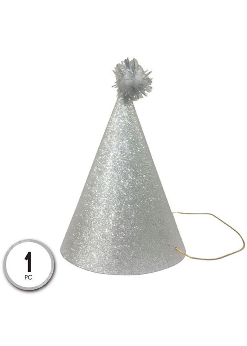 Gorro Cono Plata Pompom - Gorros y Diademas para Cotillon
