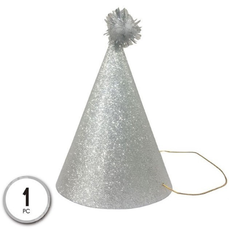 Gorro Cono Plata Pompom - Gorros y Diademas para Cotillon