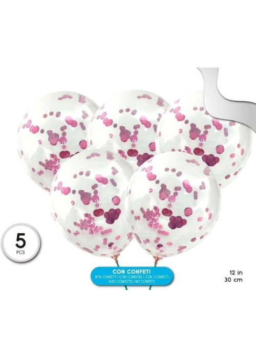 Bolsa con 5 Globos con Confetti Rosa - Baby Shower