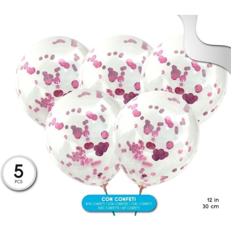 Bolsa con 5 Globos con Confetti Rosa