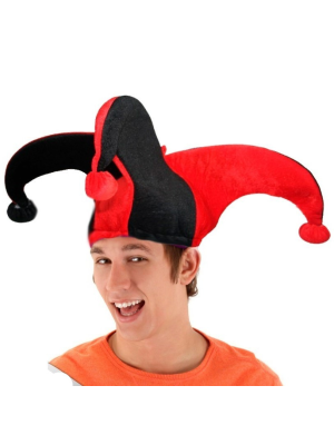 Gorro Bufon Negro y Rojo - Complementos de Payasos, Arlequines y Bufones