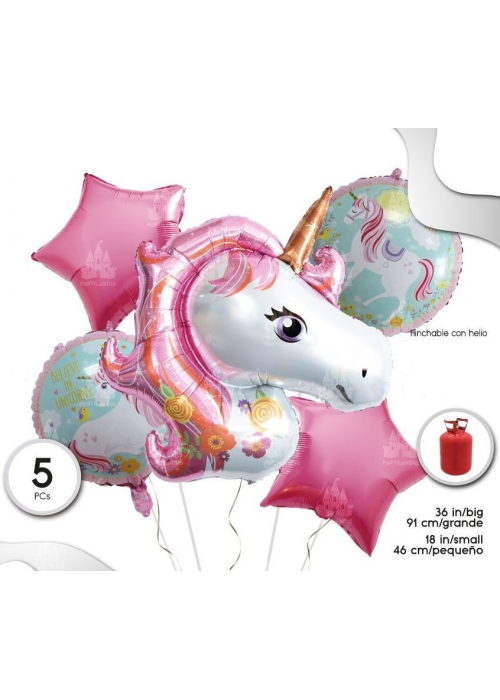 Globos Set Unicornio 5 Piezas - Fiestas de Cumpleaños de Unicornios