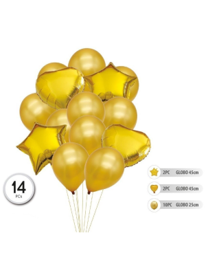 Globos Set Dorados 14 unid - Globos de Formas Metalizados
