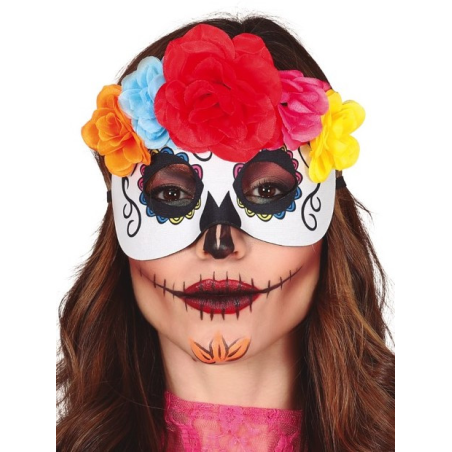 Antifaz  Catrina  Flores - Complementos de Esqueletos y Catrinas