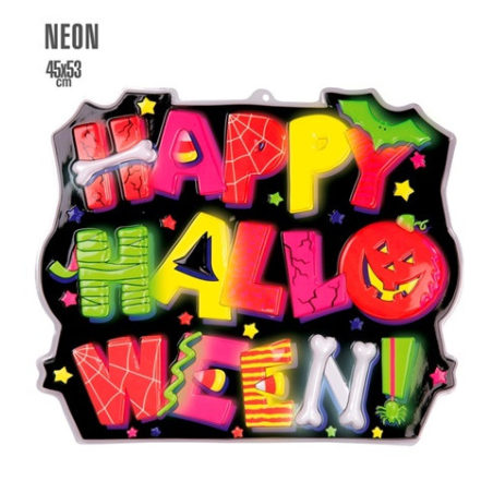 Cartel Happy Halloween 3D Fluorescente - Cuadros, Siluetas y Posters