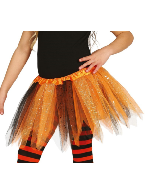 Tutu Brillante Naranja y negro 30 cm - Purpurina Pequeño