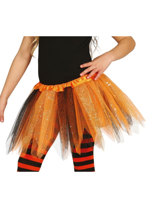 Tutu Brillante Naranja y negro 30 cm - Purpurina Pequeño