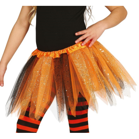 Tutu Brillante Naranja y negro 30 cm