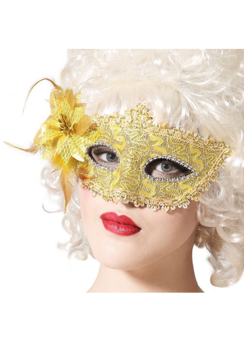 Antifaz con Flor Dorado - Complemento Epoca y venecianos