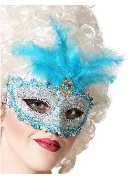 Antifaz con Pluma Azul - Complemento Epoca y venecianos