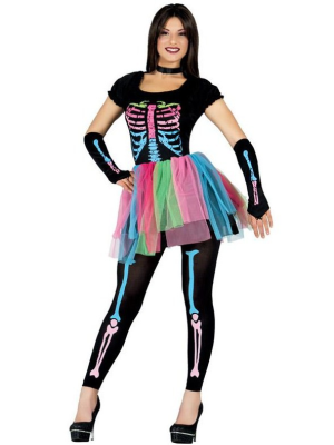 Disfraz de Esqueleto Tutu Colores para Mujer - Disfraces Halloween Calaveras