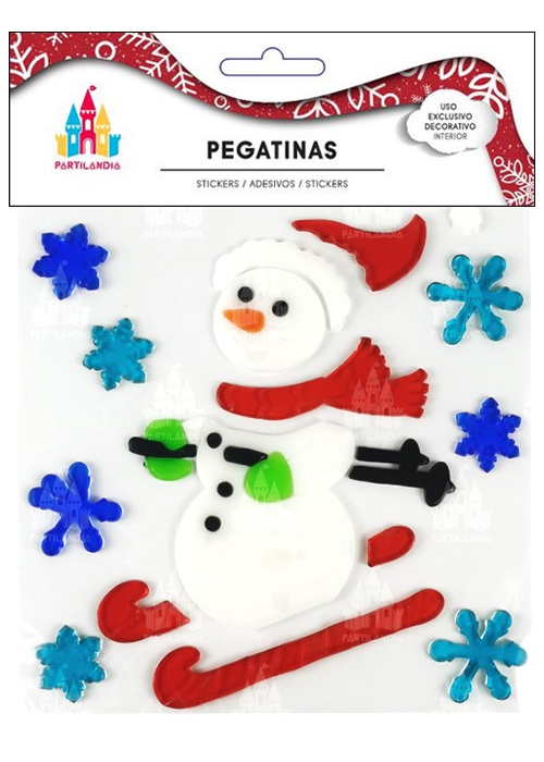 Pegatina Gel Navidad Muñeco de Nieve Esquiando - Complementos Navideños