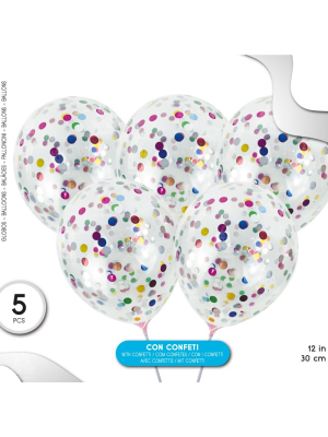 Bolsa con 5 Globos con Confetti Multicolor - Articulos y Decoracion de Fiesta