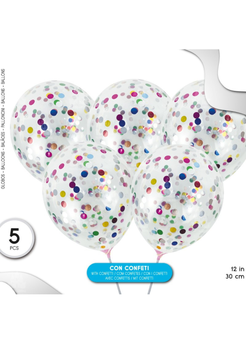 Bolsa con 5 Globos con Confetti Multicolor - Articulos y Decoracion de Fiesta