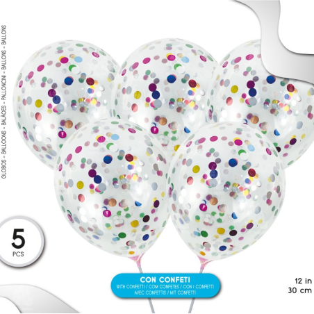 Bolsa con 5 Globos con Confetti Multicolor - Articulos y Decoracion de Fiesta