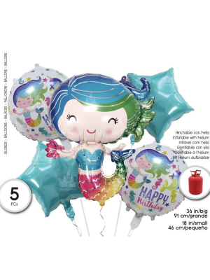 Globos Set Sirena 5 Globos - Globos de Formas Metalizados