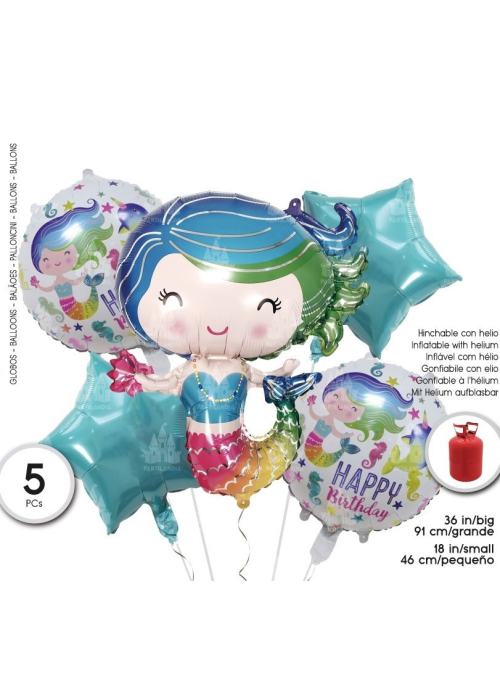 Globos Set Sirena 5 Globos - Globos de Formas Metalizados