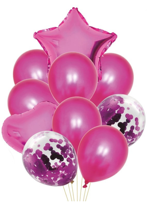 Set 14 Globos Metalizados Estrella Corazon Rosa Latex