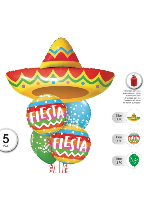 Globos Set Gorro Mejicano 5 Globos - Globos de Formas Metalizados