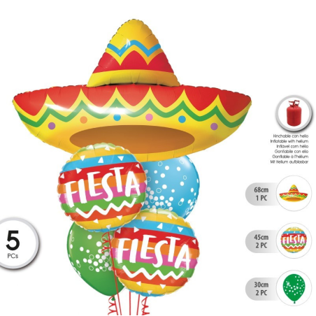 Globos Set Gorro Mejicano 5 Globos - Globos de Formas Metalizados