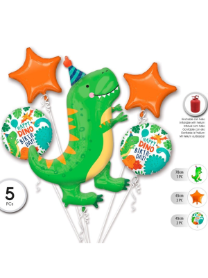 Comprar Globos Set Dinosaurio Verde y Naranja 5 Unid - Globos de Formas Metalizados