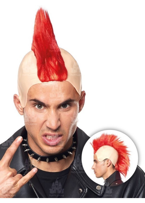 Peluca Cresta Roja con Calva - Complementos de Rock y Punk