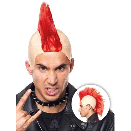 Peluca Cresta Roja con Calva - Complementos de Rock y Punk