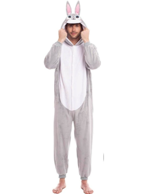 Disfraz de Conejo Gris Peluche Pijama - Disfraces de Animales Adultos