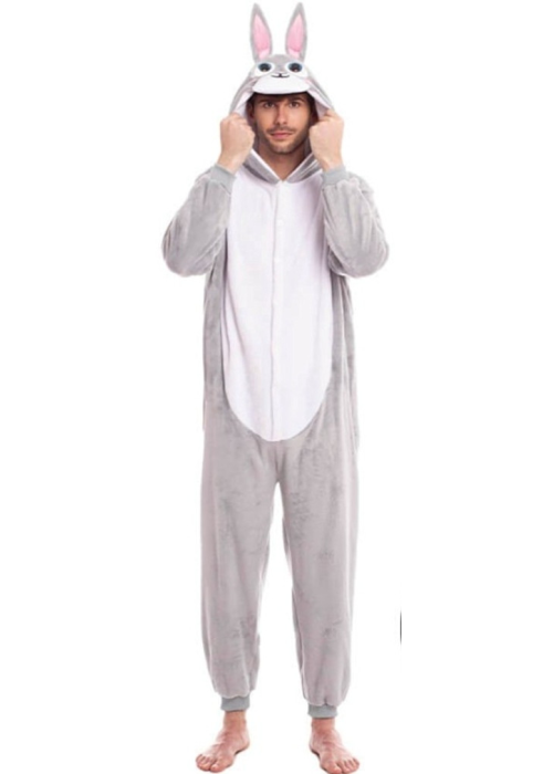 Disfraz de Conejo Gris Peluche Pijama - Disfraces de Animales Adultos