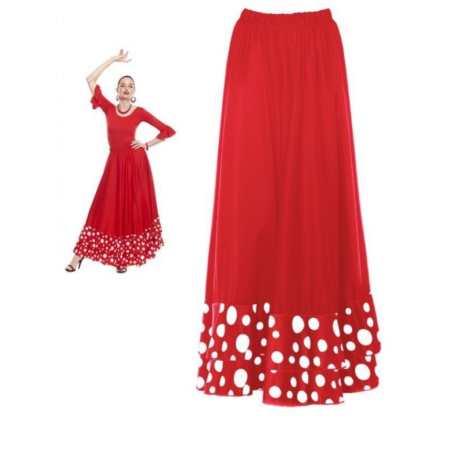 Falda Sevillana Roja Lunar Blanco Doble Volante