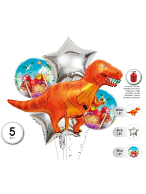 Globos Set Dinosaurio Plata 5 Unid - Fiestas de Cumpleaños de Dinosaurios