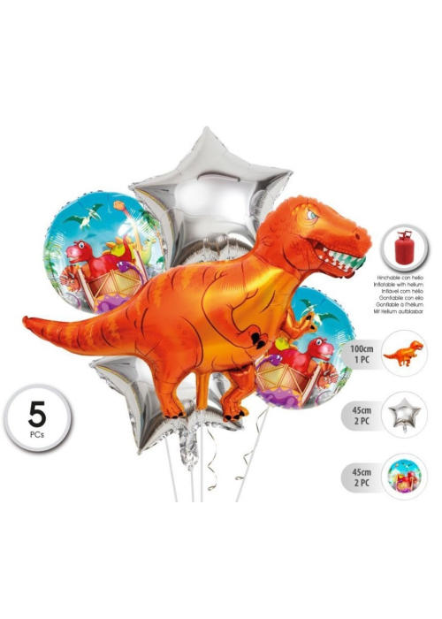 Globos Set Dinosaurio Plata 5 Unid - Fiestas de Cumpleaños de Dinosaurios